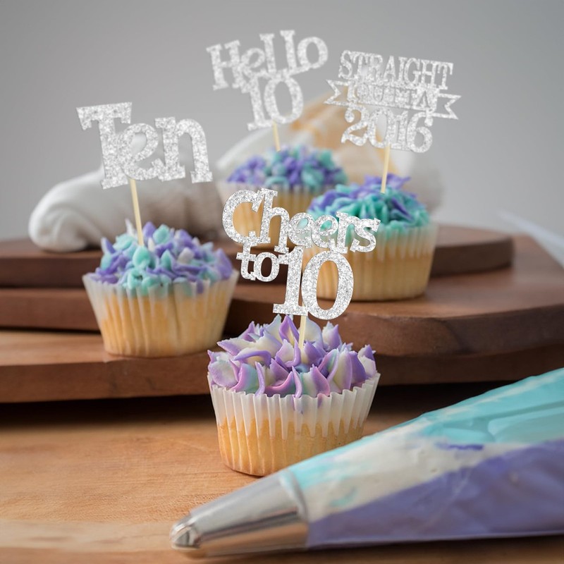 Ephlyn 24Pcs Happy 10th Birthday Cupcake Toppers Glitter Ten Cupcake Picks He... gallery