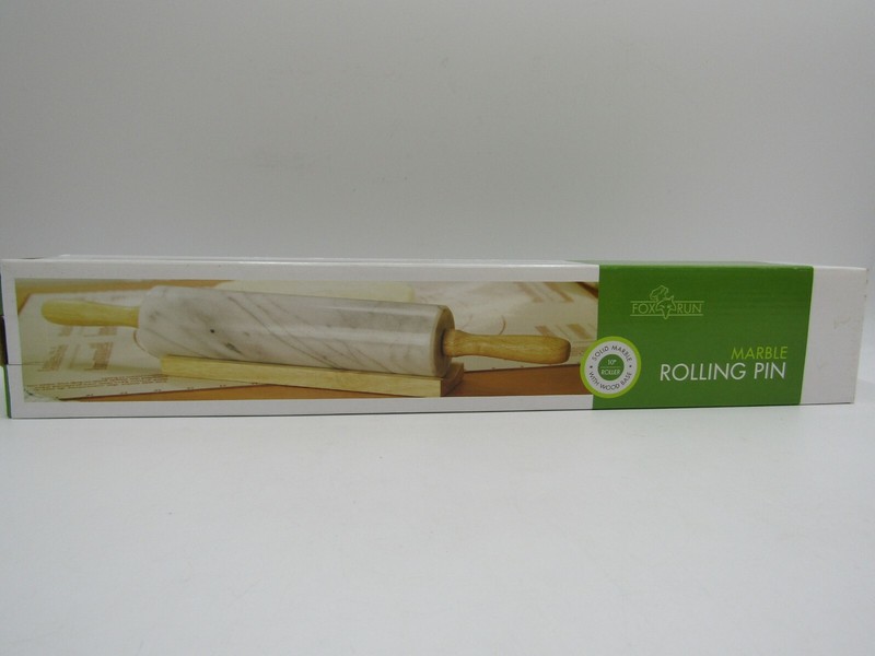 Fox Run White Marble Rolling Pin with Wooden Cradle 2.5 x 18 x 2.5" #8017C gallery