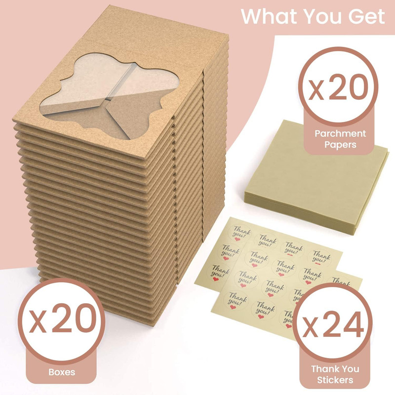 20 Pack Cookie Boxes for Gift Giving – 6X6X3 Inches Bakery Boxes with Window - E gallery
