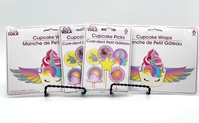 (Lot of 4) UNICORN Voila Cupcake Wraps & Picks, Twelve of Each NEW gallery