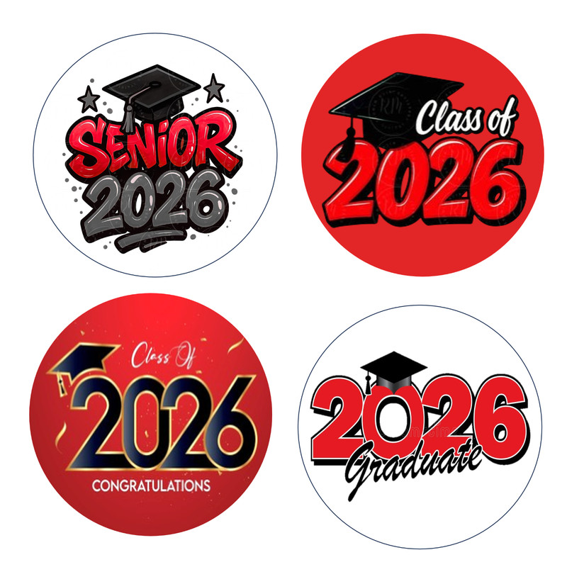 Class of 2026 Grad Senior Edible Image Toppers. Edible Round Pre Cut Stickers. gallery