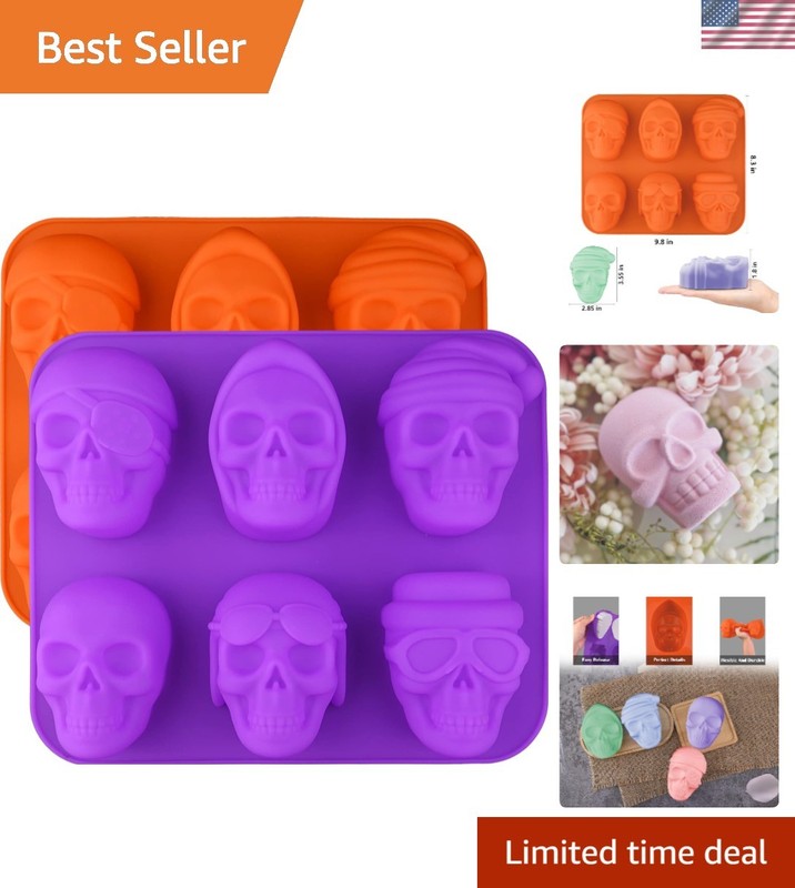 2-Piece 3D Skull Silicone Mold Set – Ideal for Halloween Baking & Soap Making