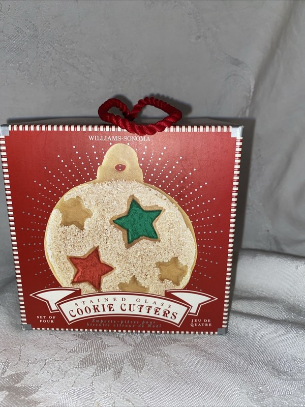 Williams Sonoma 4 Cookie Cutters Press Stained Glass Christmas Ornaments NIB