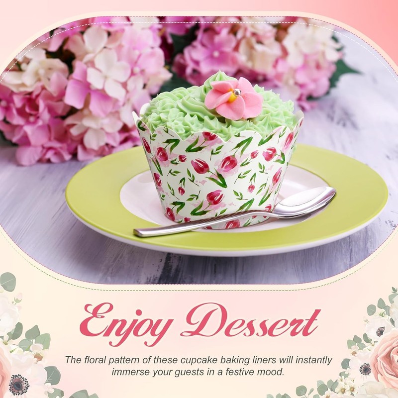 100 Pcs Vintage Floral Cupcake Wrappers Spring Flower Cupcake Liners Muffin Cake gallery