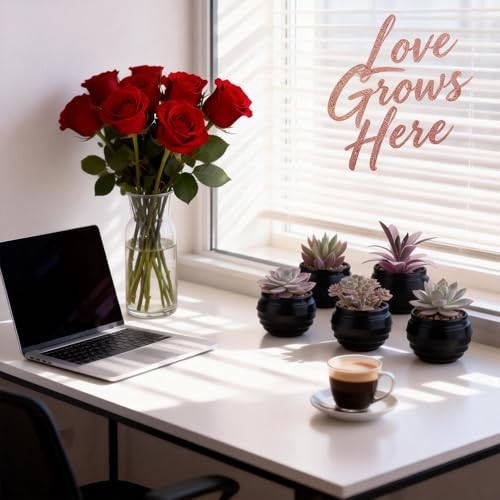 6 Pcs Purple Artificial Succulents Valentine's Day in Purple Pink-black Pot gallery