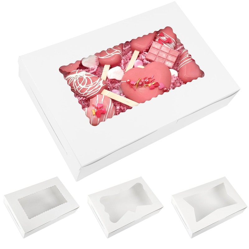 48pcs Bakery Boxes,12x8x2.5 Inches Cookie Boxes with 3 Style Window for Choco…
