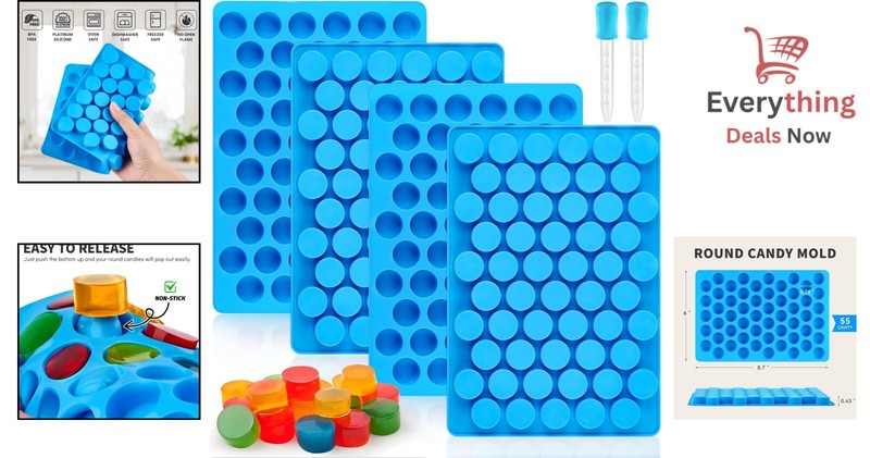 4pc Silicone Gummy Molds 55 Cavity Round Candy Mold for Chocolate Caramel Jello gallery