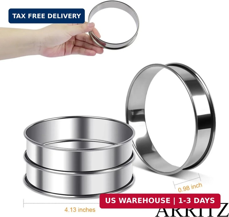 4inch English Muffin Rings, 6pcs Double Rolled Stainless Steel Crumpet Tart Ring gallery