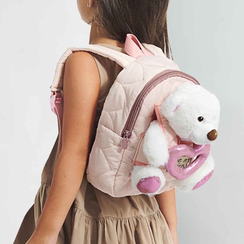 PERLETTI Teddy Bear Children's Backpack 3 4 5 Years with Pink Heart – Sport gallery