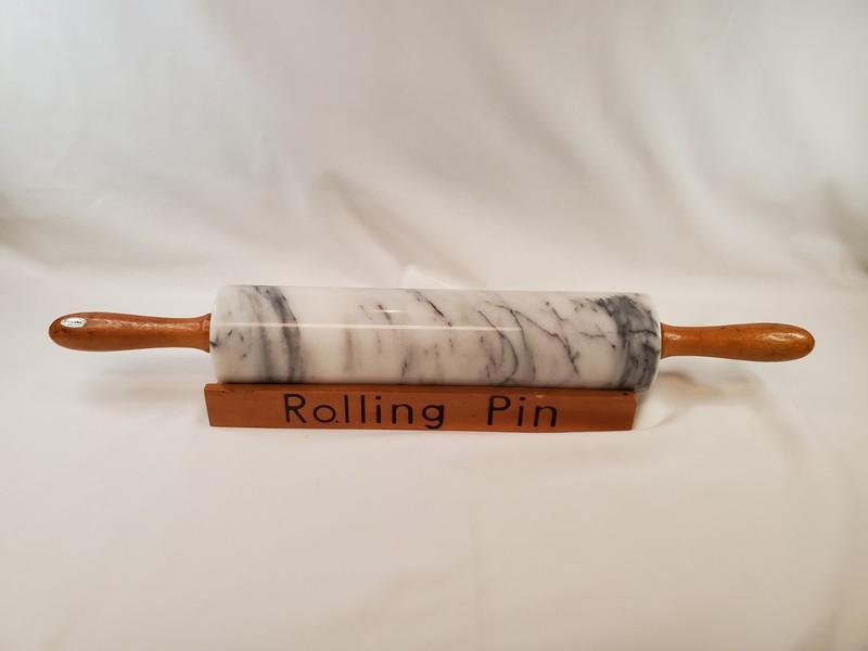 Vintage Marble Rolling Pin With Wood Cradle Stand Kitchen Utensil