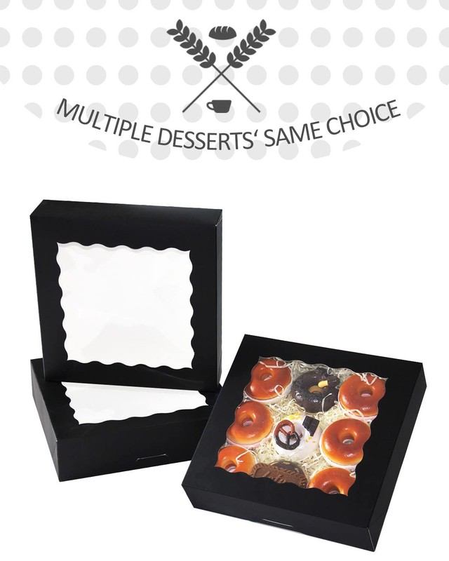 Auto-pop up Black Pie Boxes with Window 10x10x2.5 inch 30Packs Cookie Donut B... gallery