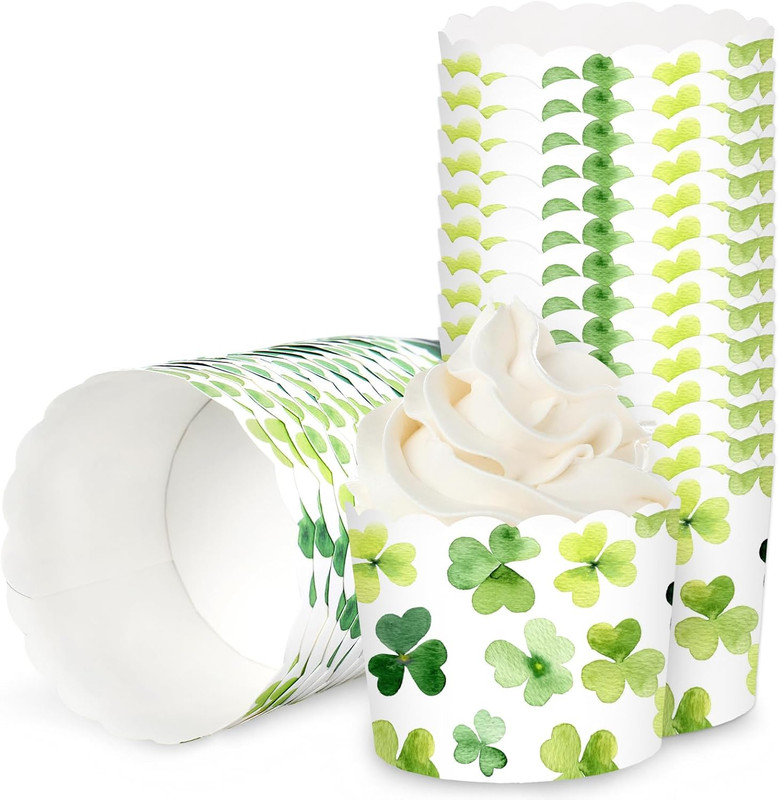 100Pcs St. Patrick’s Day Paper Baking Cups Cupcake Wrappers Watercolor Green Sha