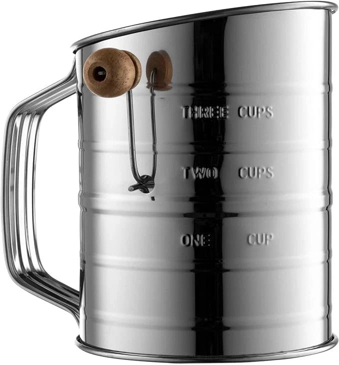 Bellemain 3 Cup Flour Sifter for Baking Fine Mesh Rotary Hand 3 Cup, Silver
