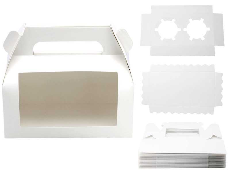 24pcs White Cupcake Boxes 6.8”x3.6”x3.1” Clear Window Cake Holders Cake Bo…