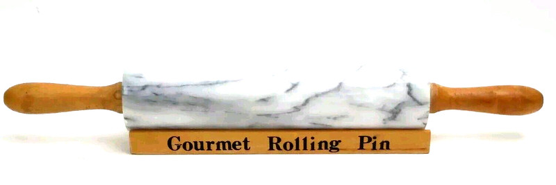 Vtg Polished Marble Rolling Pin with Wooden Cradle 18.25″-Inch long-10″ Barrel