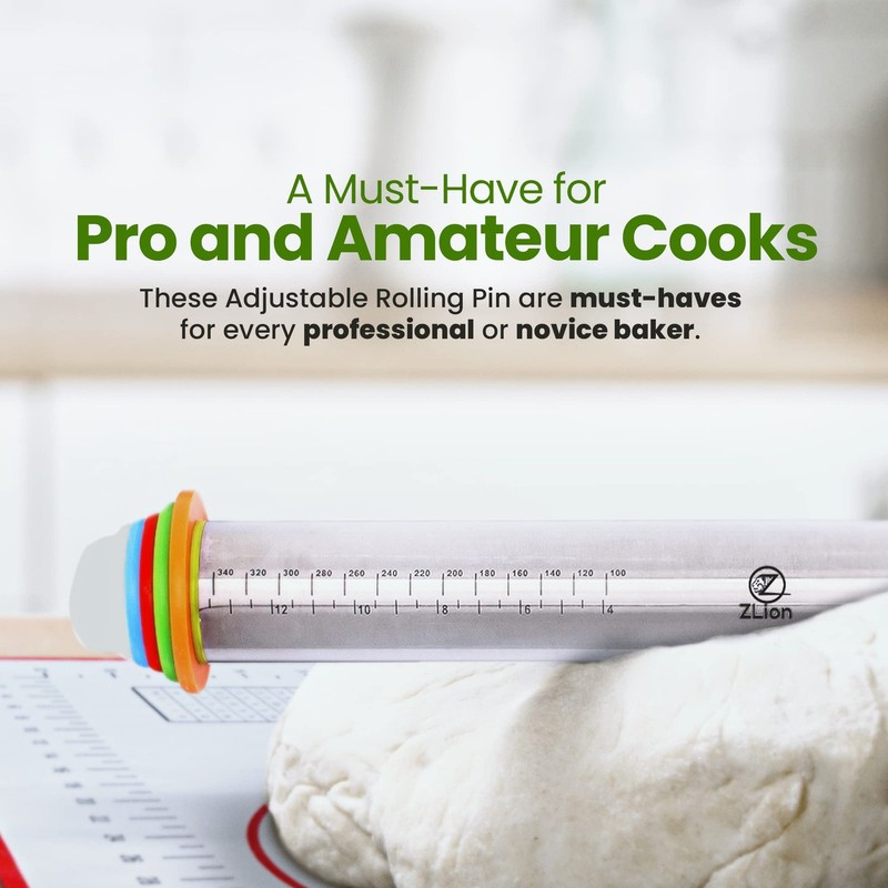 Stainless Steel Rolling Pin Thickness Rings Silicone Pastry Mat Adjustable gallery