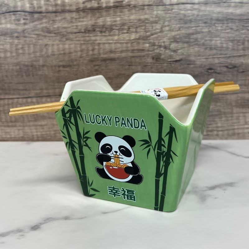 Chinese Takeout Box Style Porcelain Bowl With Chopsticks 18 fl oz Square Shap... gallery