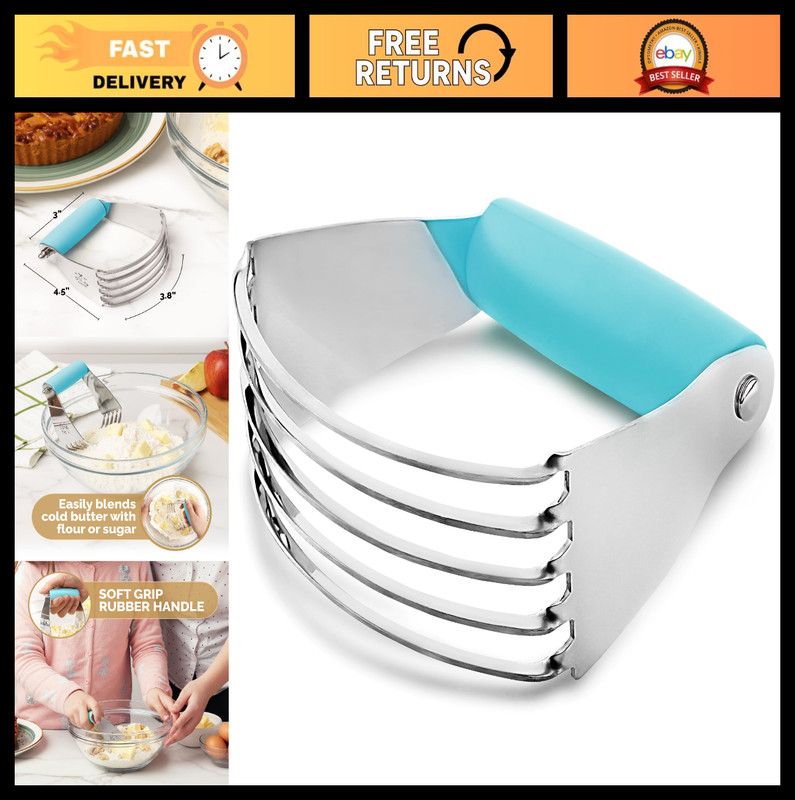 Heavy Duty Stainless Steel Dough Blender & Pastry Cutter – Baking Tool, Blue