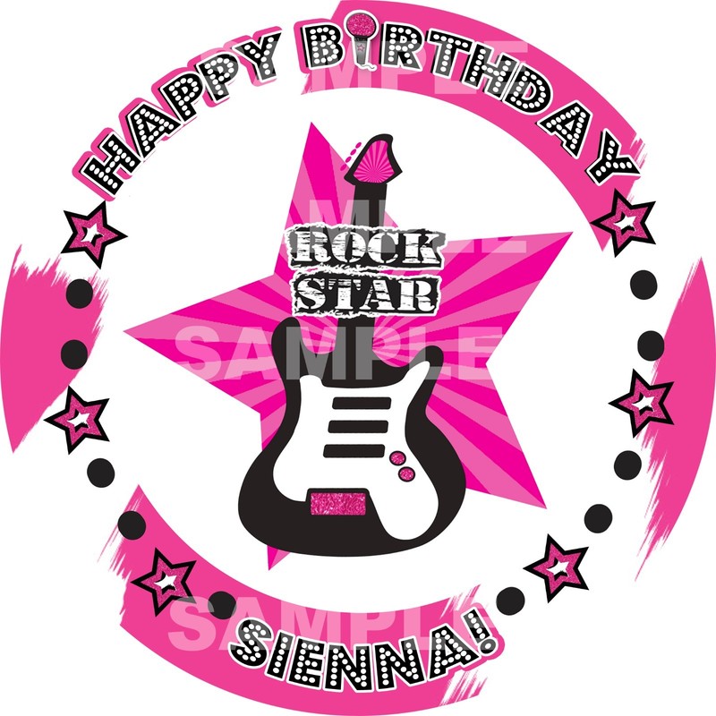 ROCK STAR PINK PARTY Edible Cake Topper Image Round Frosting Sheet PERSONALIZED!