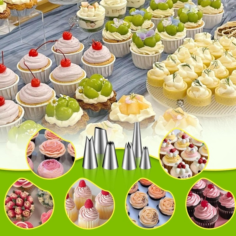 Cake Decorating Syringe Set with 6 Piping Tips and 9 Silicone Cupcake Cups gallery