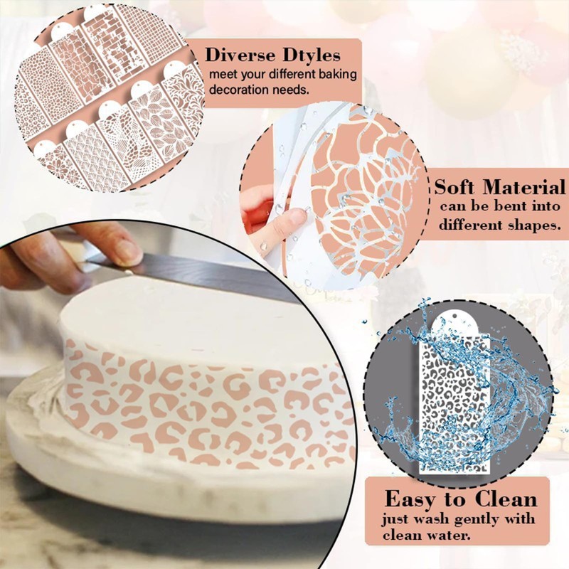 Cake Stencils Templates Floral Leaf Lace Leopard Wedding Icing 12 PCS Decor gallery