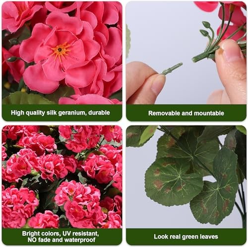 Artificial Geranium Fake Flowers for Outdoors Decoration, 6 Bundles 6 Hot Pink gallery