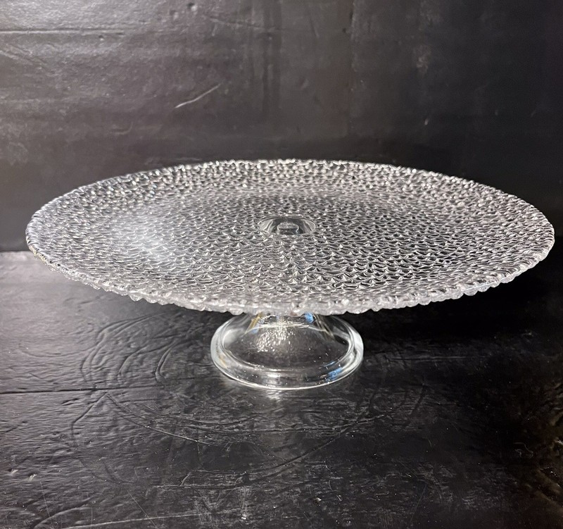 Vetropuro Clear Textured Glass 11″ Diameter Pedestal Cake Stand Desserts Party