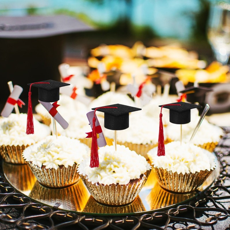 4Pcs Mini Graduation Caps Bottle Covers Felt Graduation Hat Decorations Black gallery
