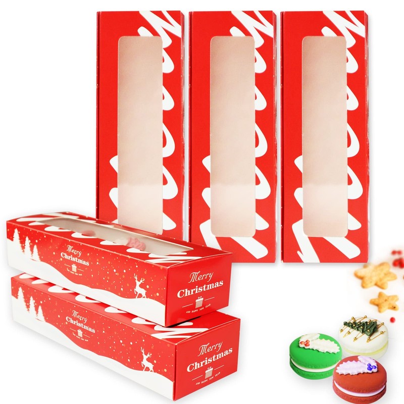 30 PCS Christmas Cookie Box Clear Window Red Xmas Macaron Cardboard Cake Treat