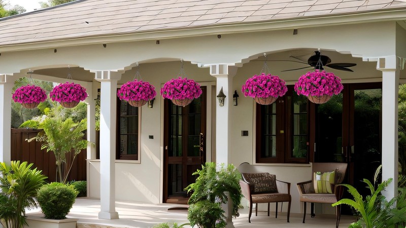 Ammyoo Artificial Hanging Flower Plants with Basket for Outdoor Fuchsia gallery