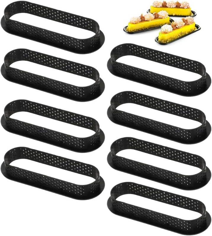 8pcs Carbon Fiber Non Stick Perforated Tart Rings for Mousse, Cheese Cake, Muffi gallery
