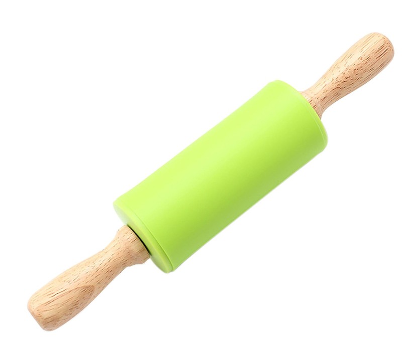 Green Rolling Pin, 9 Inch Silicon Pin with Wooden 9 inch,