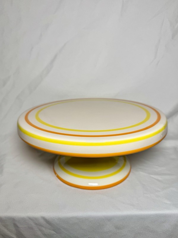 Adorable Avon Reversible Cake Stand Deviled Egg Display Dish White Orange Yellow