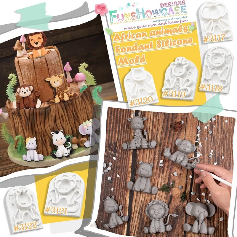 Jungle Animals Fondant Silicone Molds Sugarcraft Cake Decoration 6-count Heig... gallery