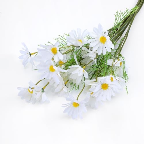 Artificial White Daisy Flowers, 6 Bundles 21” UV Resistant Outdoor Silk