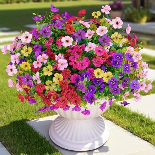 Artificial Faux Flowers Plants for Outdoors Outside Spring Summer 6 Multicolor gallery