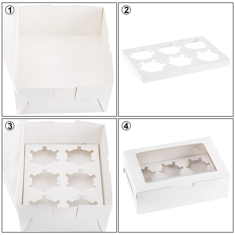 50 Pack White 6Count Cupcake Box With Insert Window Food Grade Container gallery