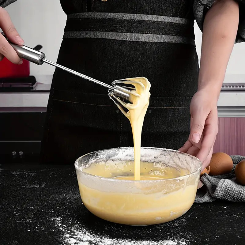 Semi - Automatic Egg Beater Stainless Steel Press Rotate for Cream Mixing Baking gallery