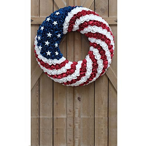18Inch Patriotic Roses Wreath, 4th of July Summer Soft Touch Foam 18" Round gallery