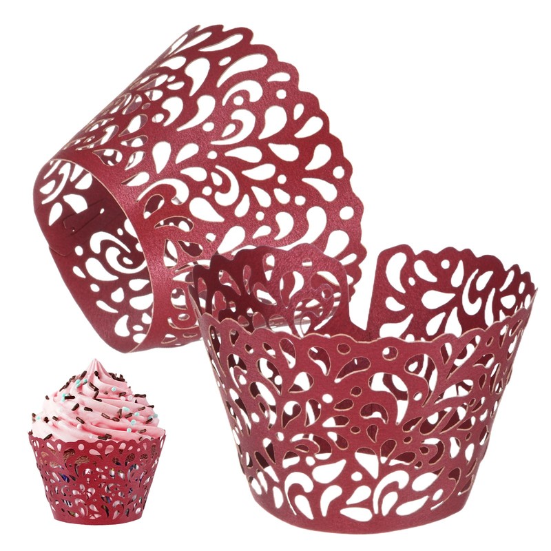 50-Pack Water Drop Cupcake Liners for Wedding Party Decoration[Dark Red]