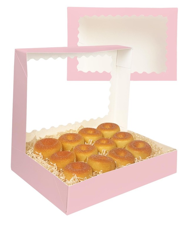 Auto-pop Up Pink Cookie Box with Window 14x10x2.5 Inch 24Pcs Bakery Pastry Ma... gallery