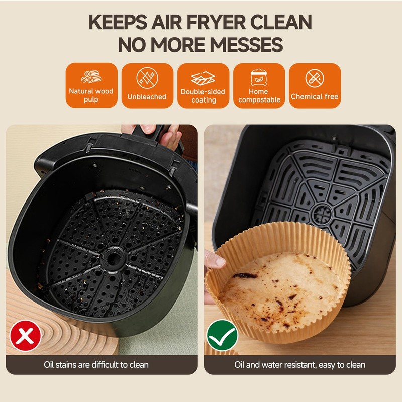 100PCS Air Fryer Paper Liners, 8 Inch Pre-Cut Round 8inch, Brown gallery
