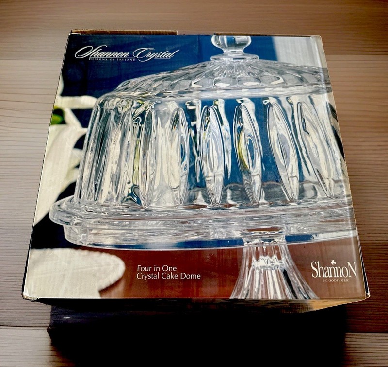 NEW Shannon Lead Crystal Stratford Cake Pedestal w Dome 4 in 1 Godinger Ireland gallery