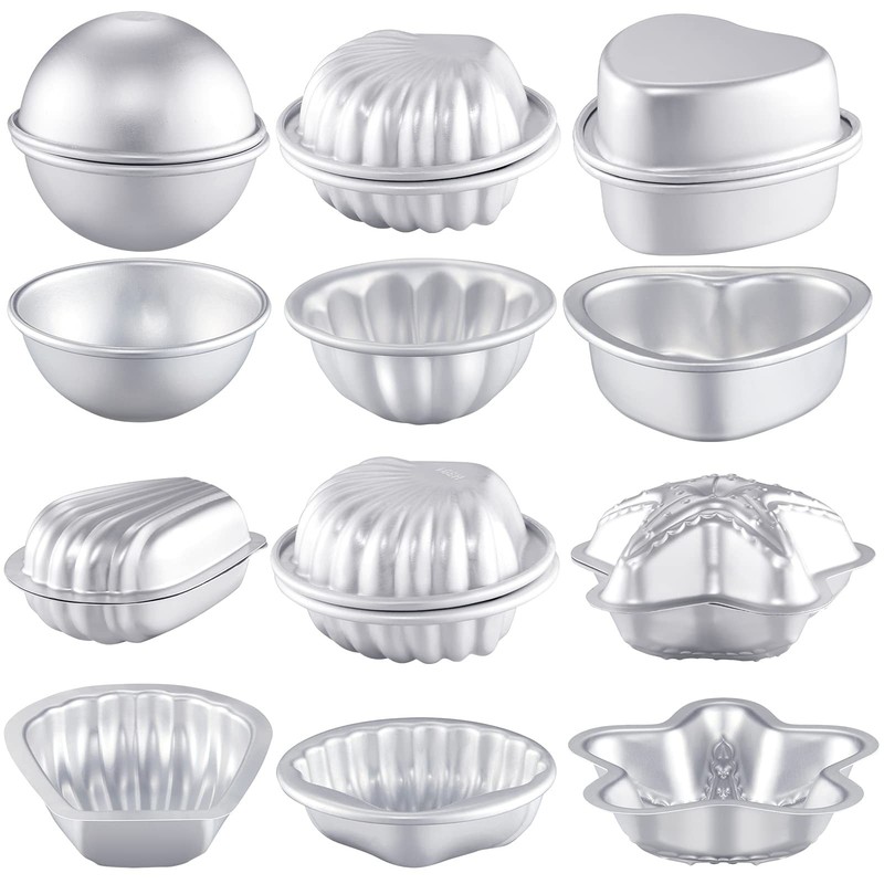 Patelai 12 Pcs Bath Bomb Molds 6 Shapes Metal DIY Making Silver