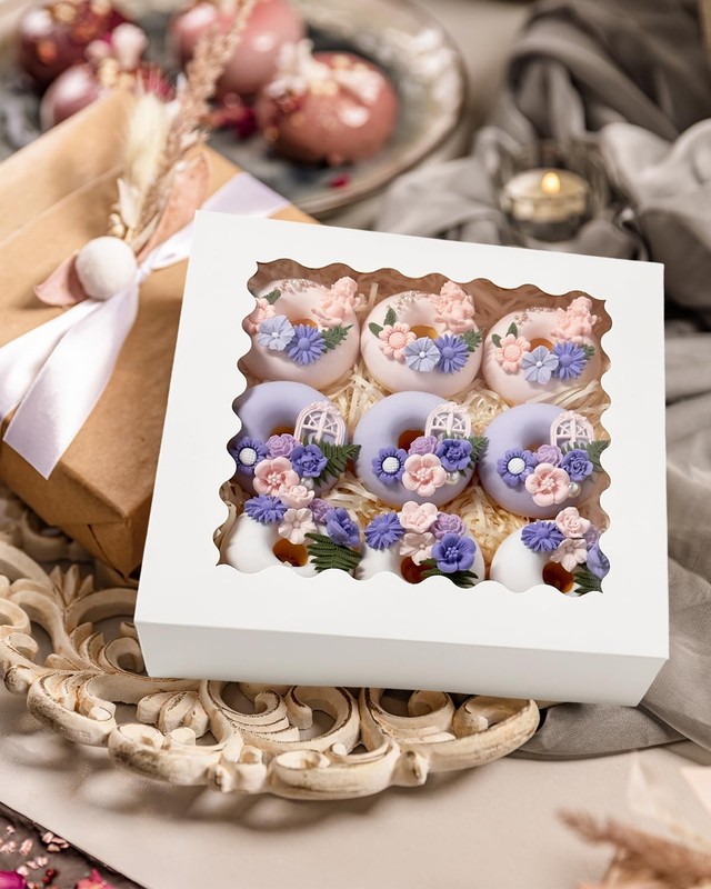 36 PCS White 10x10x2.5 Inch Bakery Boxes Window Auto Pop Up Macaroon Cookie gallery
