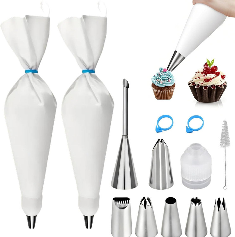 Reusable Piping Bags and Tips Set – 16Inch Pastry Bags for Cake Decorating, Cupc