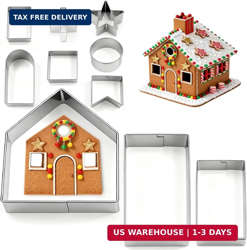 10Pcs Gingerbread House Cookie Cutters Set for Christmas Winter Holiday Baking a