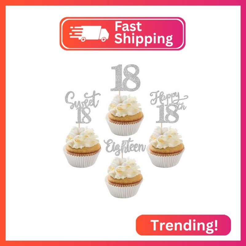 Rsstarxi 24 Pack Happy 18th Birthday Cupcake Toppers Glitter Sweet 18 Cupcake To