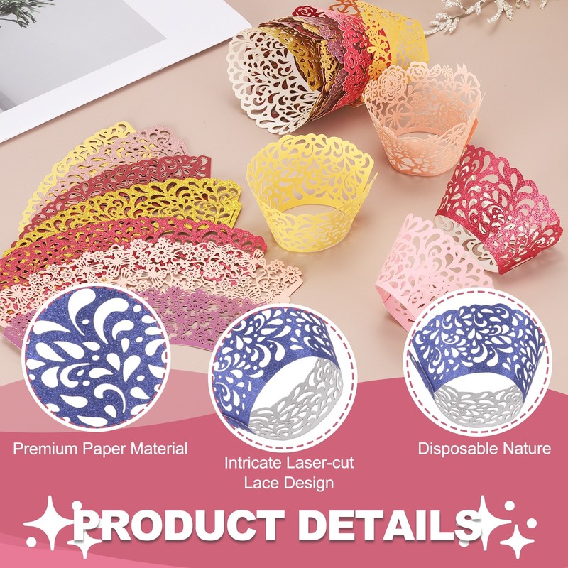 100Pcs Empty Lace Cupcake Liners Water Drop, Dark Blue gallery