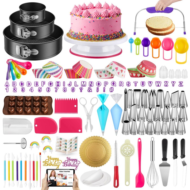 700pcs Cake Decorating Kit, Baking Supplies with Springform Pans, Cake Turnta...